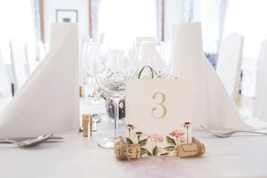 floral wedding table shield wine corcs