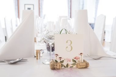 floral wedding table shield wine corcs