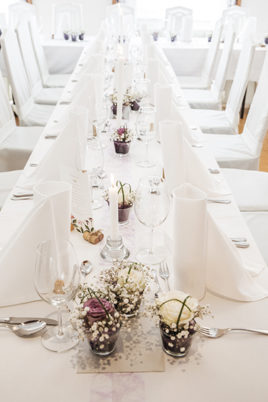Floral wedding long table bouquets